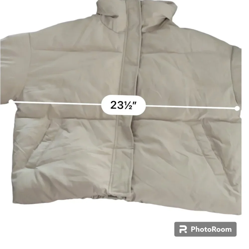 MEROKEETY Womens Winter Long Sleeve Zip Puffer Baggy Short Down Coat S Beige NWT